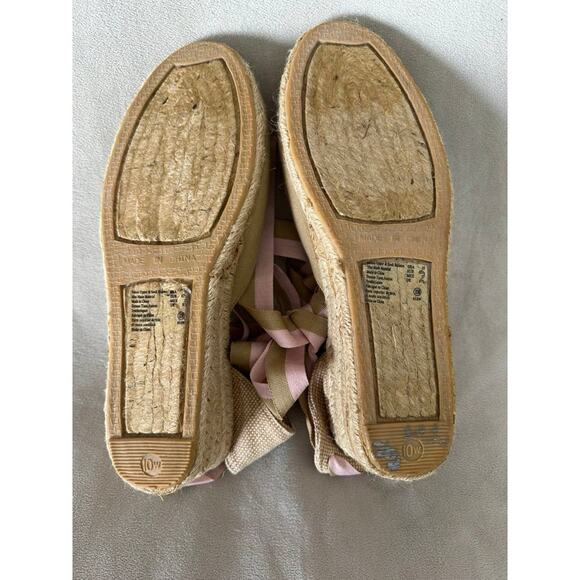 HIGH WEDGE Lace Up Women Espadrilles Pink Tan Montego Bay Club Size 10 Strappy - Picture 7 of 8